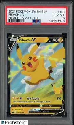 2021 Pokemon SWSH BSP Pikachu VMax Box #143 Pikachu V PSA 10 GEM MINT - Image 1