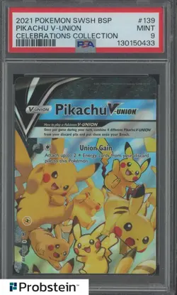 2021 POKEMON SWSH BLACK STAR PROMO #139 PIKACHU V-UNION CELEBRATIONS COLL PSA 9 - Image 1