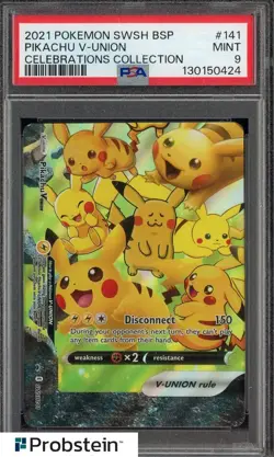 2021 POKEMON SWSH BLACK STAR PROMO #141 PIKACHU V-UNION CELEBRATIONS COLL PSA 9 - Image 1