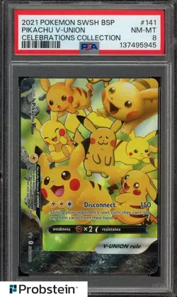 2021 POKEMON SWSH BLACK STAR PROMO #141 PIKACHU V-UNION CELEBRATIONS COLL PSA 8 - Image 1