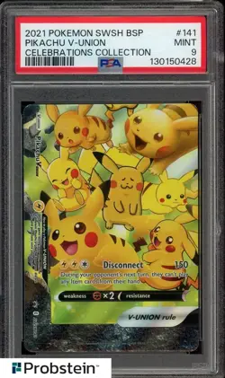 2021 POKEMON SWSH BLACK STAR PROMO #141 PIKACHU V-UNION CELEBRATIONS COLL PSA 9 - Image 1