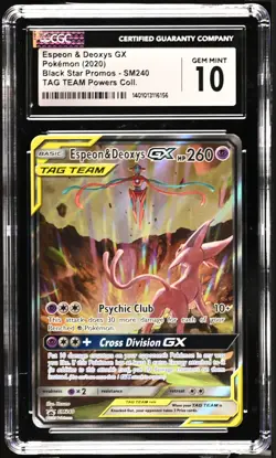 Espeon & Deoxys GX Tag Team Powers SM240 Black Star Promo Pokemon 2020 CGC 10 - Image 1
