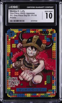 2025 ONE PIECE JPN PC ONE PIECE DAY '25 PROMO MONKEY D LUFFY CGC 10 GEM MINT - Image 1