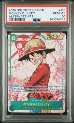 2025 ONE PIECE OP13-CARRYING ON HIS WILL ALTERNATE ART 118 MONKEY D LUFFY PSA 10 - Image 1