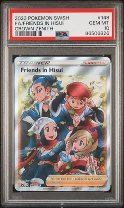 POKEMON SWORD AND SHIELD CROWN ZENITH 148 FULL ART FRIENDS IN HISUI PSA 10. - Image 1