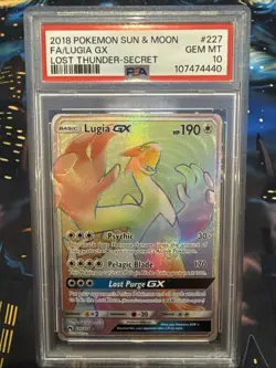 Pokemon 2018 Lost Thunder Rainbow Secret 227 Lugia GX Gem Mint PSA 10 - Image 1