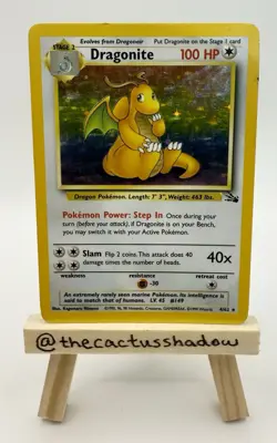 Pokemon Fossil Unlimited Dragonite 4/62 Holo - HP/Damaged - Image 1