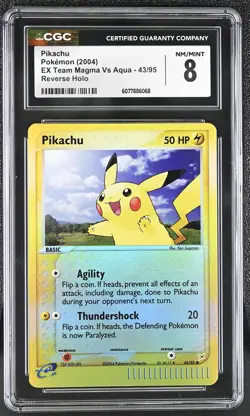 CGC 8 Pikachu 2004 EX Team Magma Vs Aqua 43/95 Reverse Holo Pokemon Card - Image 1