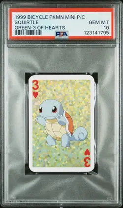 1999 BICYCLE POKEMON MINI PLAYING CARDS GREEN DECK 3 OF HEARTS SQUIRTLE PSA 10 - Image 1