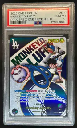 2025 One Piece X Los Angeles Dodgers Monkey D Luffy #EB02-010 PSA 10 - Image 1