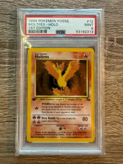 Pokemon 1st Edition Moltres 12/62 Fossil Holo TCG Card PSA 9 (not CGC BGS) First - Image 1