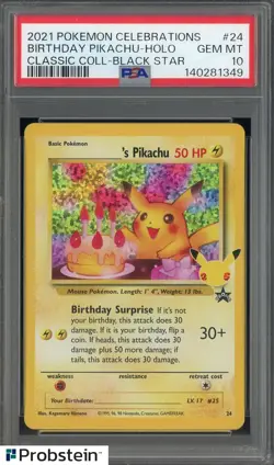 2021 Pokemon Celebrations Classic Black Star #24 Birthday Pikachu Holo PSA 10 - Image 1