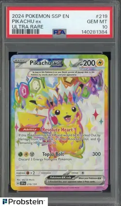 2024 Pokemon SSP En Ultra Rare #219 Pikachu Ex PSA 10 GEM MINT - Image 1
