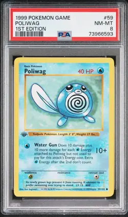 1999 POKEMON BASE SET 1ST EDITION #59 POLIWAG PSA 8 - Image 1