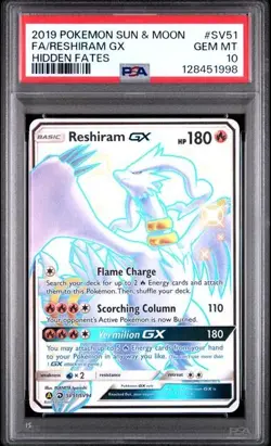 2019 POKEMON SUN & MOON HIDDEN FATES #SV51 FA/RESHIRAM GX HIDDEN FATES PSA 10 - Image 1
