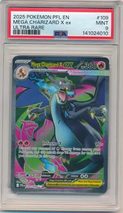 2025 POKEMON PFL EN-PHANTASMAL FLAMES ULTRA RARE #109 MEGA CHARIZARD X EX PSA 9 - Image 1