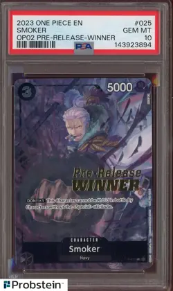 2023 One Piece EN OP2 Pre-release Winner #025 Smoker PSA 10 GEM MINT - Image 1