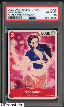 2022 One Piece ST01 EN Super Pre-Release #ST01-008 Nico Robin PSA 10 GEM MINT - Image 1