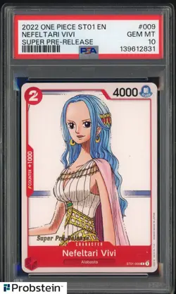 2022 One Piece ST01 EN Super Pre-Release #ST01-009 Nefeltari Vivi PSA 10 GEM MT - Image 1