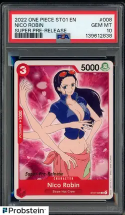 2022 One Piece ST01 EN Super Pre-Release #ST01-008 Nico Robin PSA 10 GEM MINT - Image 1