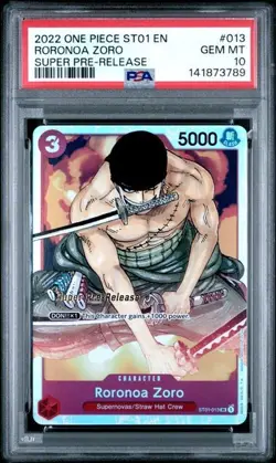 2022 ONE PIECE ST01-013 RORONOA ZORO SUPER PRE-RELEASE PSA 10 GEM MINT - Image 1