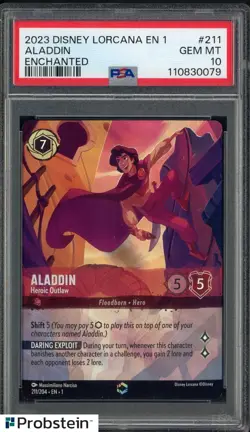 2023 Disney Lorcana En 1 Enchanted #211 Aladdin PSA 10 GEM MINT - Image 1