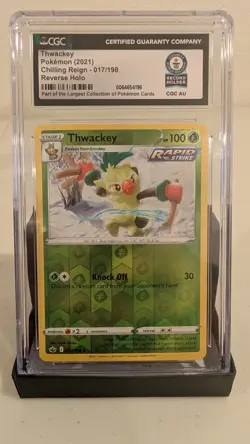 Pokemon CGC Thwackey 017/198 Reverse Holo Card *World Record Breaks* - Image 1
