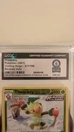 Pokemon CGC Thwackey 017/198 Reverse Holo Card *World Record Breaks* - Image 3