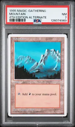 MTG - Mountain - ALTERNATE 4th Edition Magic - Graded PSA 7 - Image 1