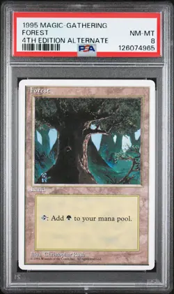 MTG - Forest - ALTERNATE 4th Edition Magic - Graded PSA 8 - Image 1