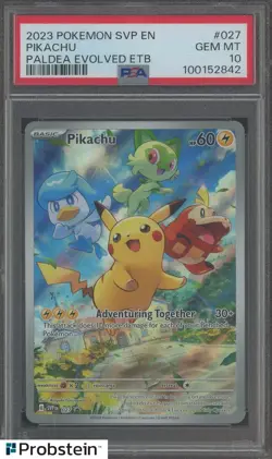 2023 Pokemon SVP EN Paldea Evolved ETB #027 Pikachu PSA 10 GEM MINT - Image 1