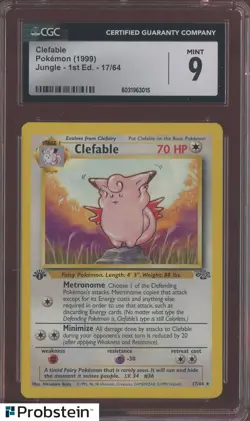 1999 Pokemon Jungle 1st Edition #17 Clefable CGC 9 MINT - Image 1