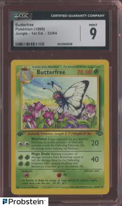 1999 Pokemon Jungle 1st Edition #33 Butterfree CGC 9 MINT - Image 1