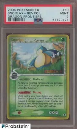 2006 Pokemon EX Dragon Frontiers #10 Snorlax Reverse Foil PSA 9 MINT - Image 1