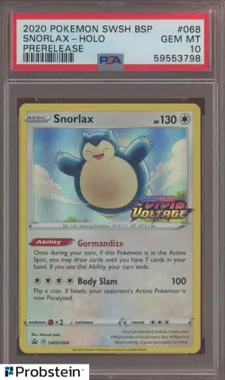 2020 Pokemon SWSH BSP Pre-Release #068 Snorlax Holo PSA 10 GEM MINT - Image 1