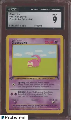 1999 Pokemon Fossil 1st Edition #55 Slowpoke CGC 9 MINT - Image 1
