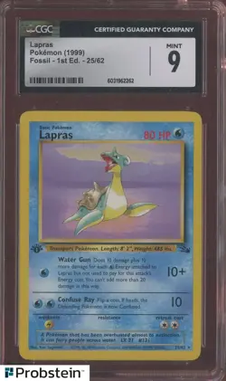 1999 Pokemon Fossil 1st Edition #25 Lapras CGC 9 MINT - Image 1
