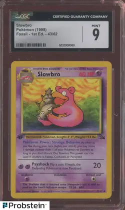 1999 Pokemon Fossil 1st Edition #43 Slowbro CGC 9 MINT - Image 1