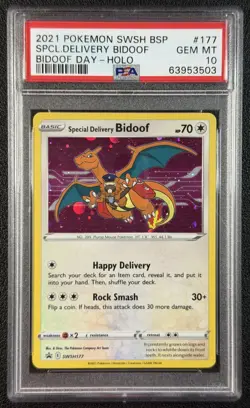 SPECIAL DELIVERY BIDOOF DAY HOLO PSA 10 2021 POKEMON SWSH BLACK STAR PROMO #177 - Image 1