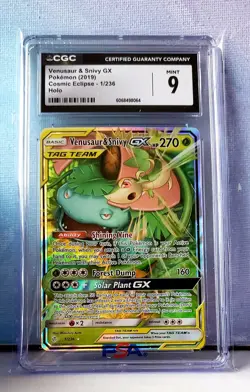 2019 POKEMON COSMIC ECLIPSE HOLO #1/236 VENUSAUR & SNIVY GX CGC 9 - Image 1
