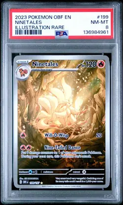 2023 POKEMON OBF EN-OBSIDIAN FLAMES ILLUSTRATION RARE #199 NINETALES PSA 8 - Image 1