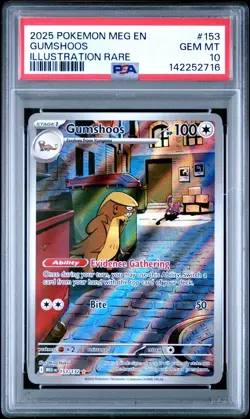2025 Pokemon Mega Evolutions Gumshoos Illustration Rare #153 PSA 10 GEM MINT - Image 1