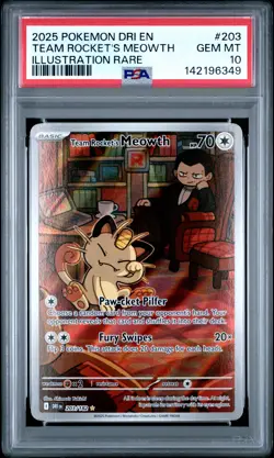 2025 POKEMON DESTINED RIVALS ILLUSTRATION RARE TEAM ROCKET'S MEOWTH PSA 10 - Image 1
