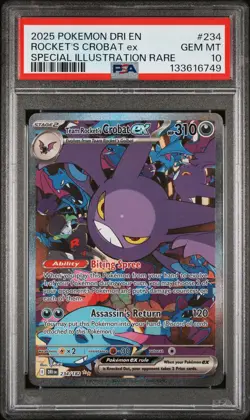 2025 POKEMON DRI EN-DESTINED RIVALS #234 TEAM ROCKET'S CROBAT EX PSA 10 - Image 1
