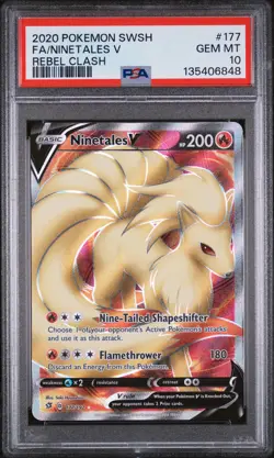 2020 POKEMON SWORD & SHIELD REBEL CLASH #177 FULL ART/NINETALES V PSA 10 - Image 1