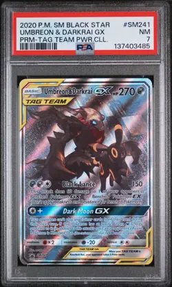 2020 POKEMON SM BLACK STAR PROMO TAG TEAM POWERS COLL UMBREON & DARKRAI GX PSA 7 - Image 1