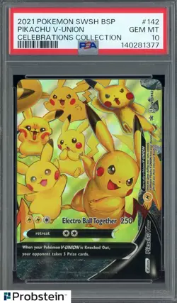 2021 Pokemon SWSH BSP Celebrations Collection #142 Pikachu V-Union PSA 10 - Image 1