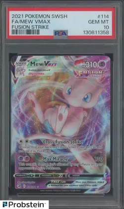 2021 Pokemon SWSH Fusion Strike #114 FA/ Mew VMAX PSA 10 GEM MINT - Image 1