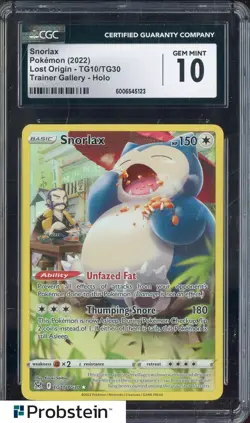 2022 Pokemon Lost Origin #TG10/TG30 Snorlax Trainer Gallery Holo CGC 10 GEM MINT - Image 1