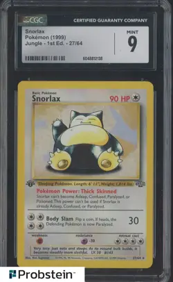 1999 Pokemon Jungle #27/64 Snorlax 1st Edition CGC 9 MINT - Image 1